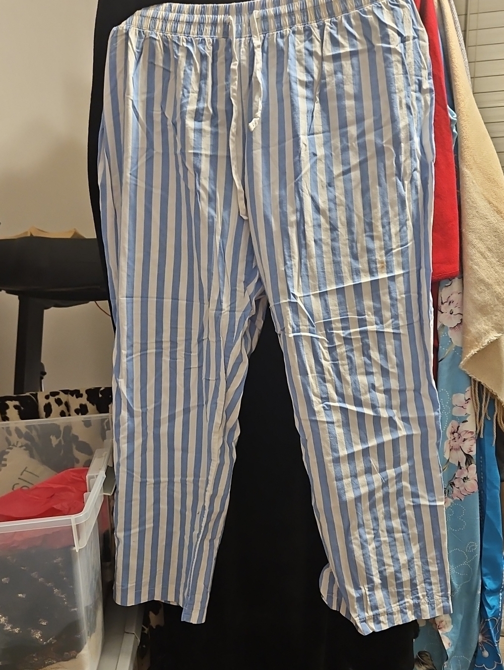 Secret Treasures Light Blue and White Vertical Stripe Pajama Pants